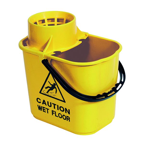 2Work Plastic Mop Bucket With Wringer 15 Litre Red CNT00684