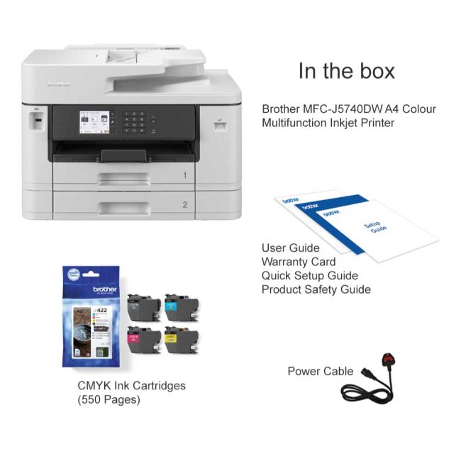 BROTHER MFC-J5740DW Wireless Colour Inkjet Printer, A4 4-in-1  (Print/Copy/Scan/Fax), Wi-Fi/USB/NFC, A3 Print