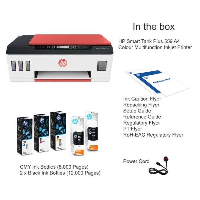 Base Printer Colour Inkjet Plus Multifunction HP Printer 3YW75A 559 A4 | Tank Smart