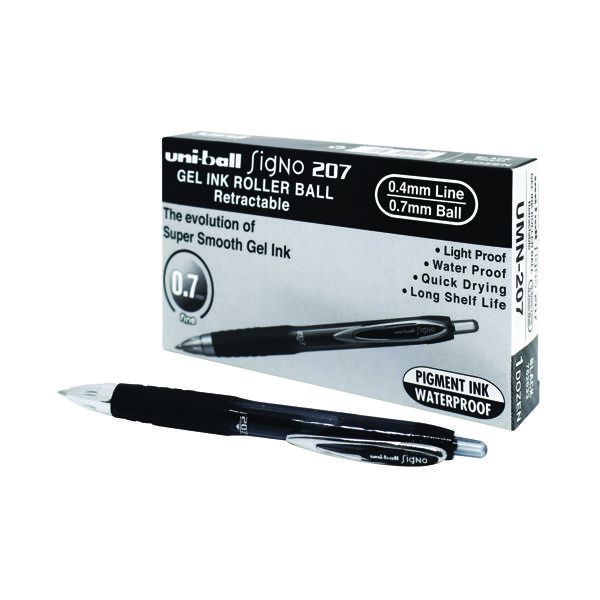Uni-Ball Signo 207 Retractable Black Rollerball Pen (12 Pack