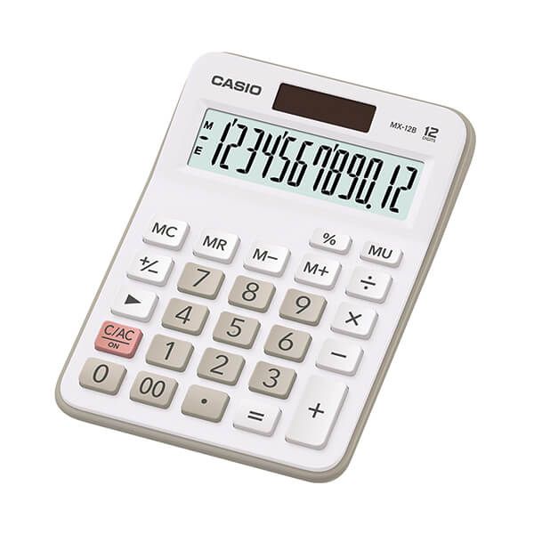 Casio MX 12B 12 Digit Desktop Calculator Large LC Display White MX 12B WE Printer Base