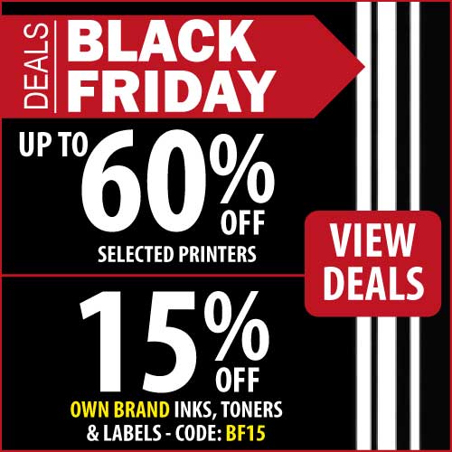 Black Friday 2024. Save up to 60% on selected printers. and 15% off own brand inks, toners & labels with the code BF15.